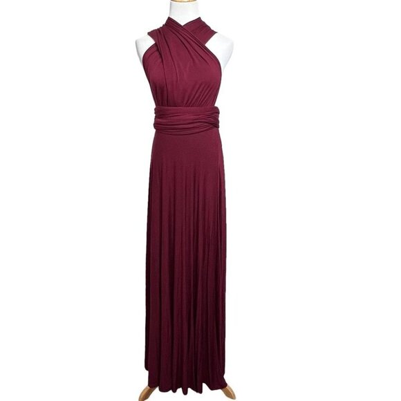 Lulus Womens Size Medium Tricks of the Trade Burgundy Maxi Dress Convertible - Picture 5 of 15